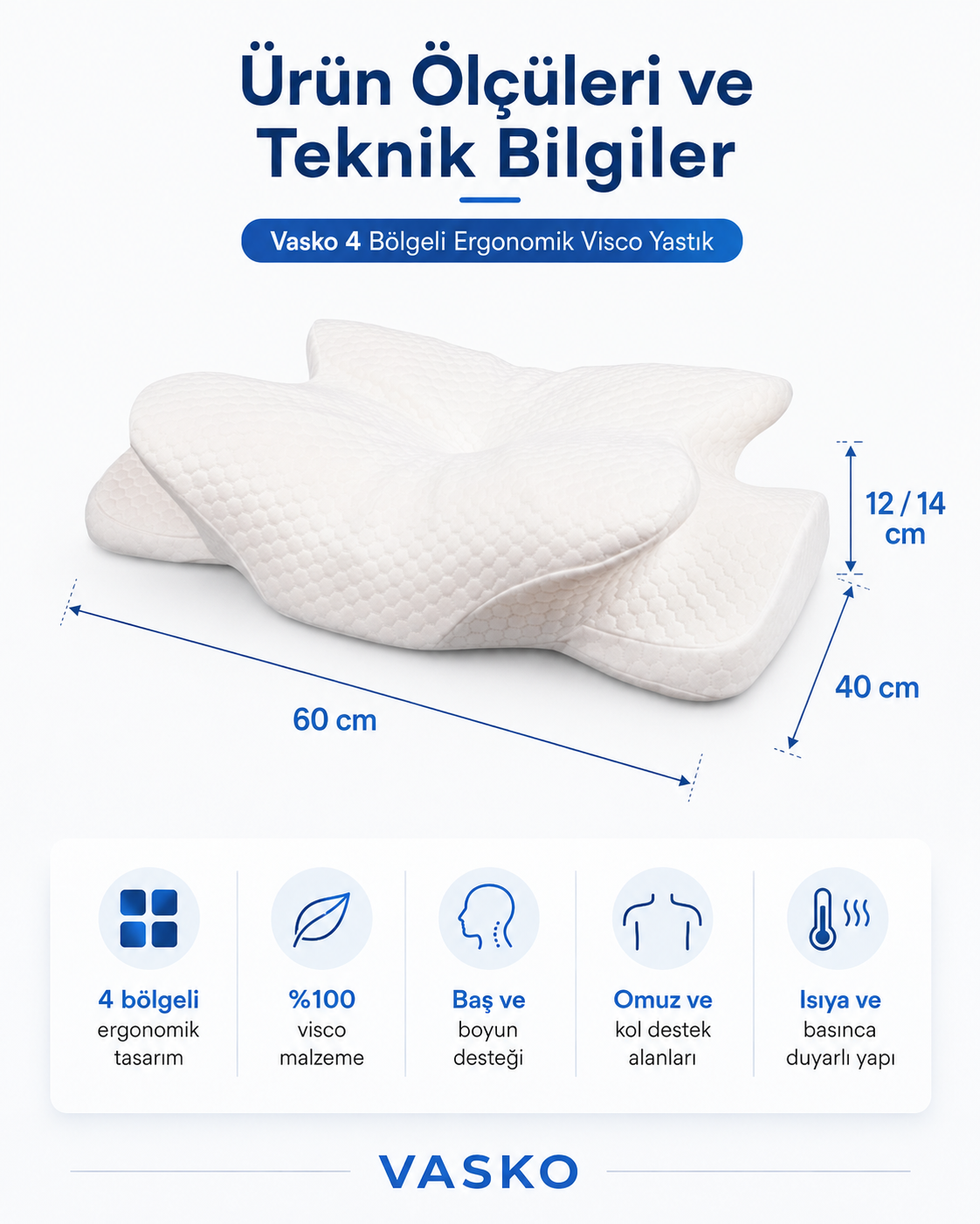 Vasko 4 Bölgeli Ergonomik Visco Yastık