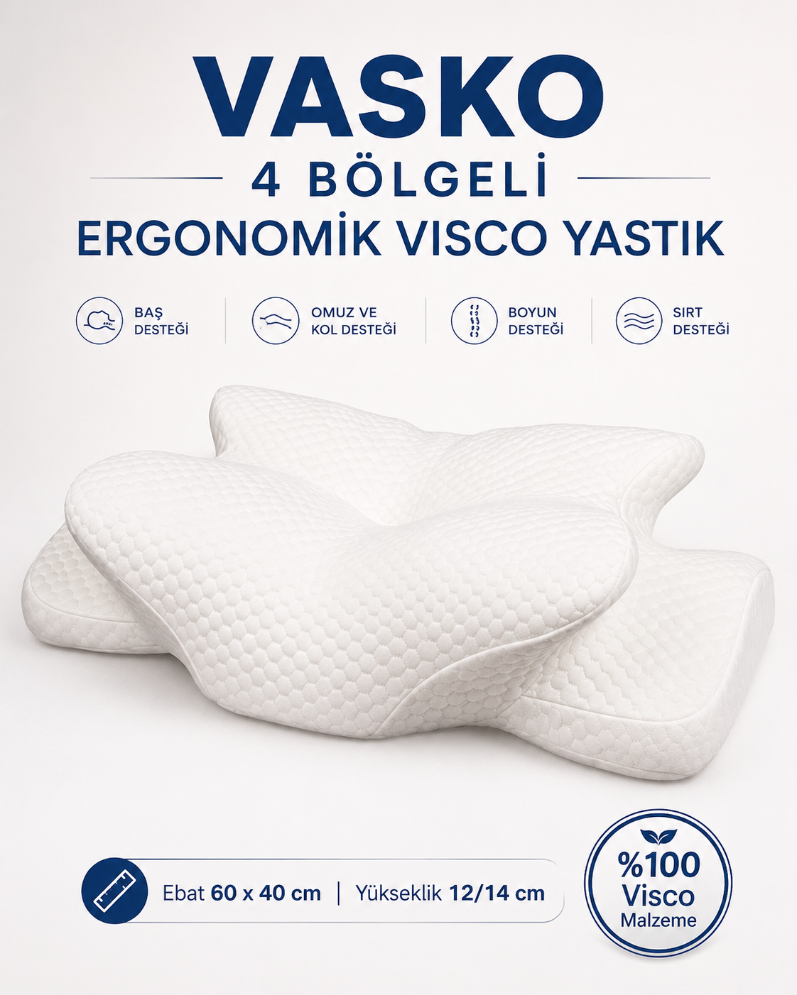 Vasko 4 Bölgeli Ergonomik Visco Yastık