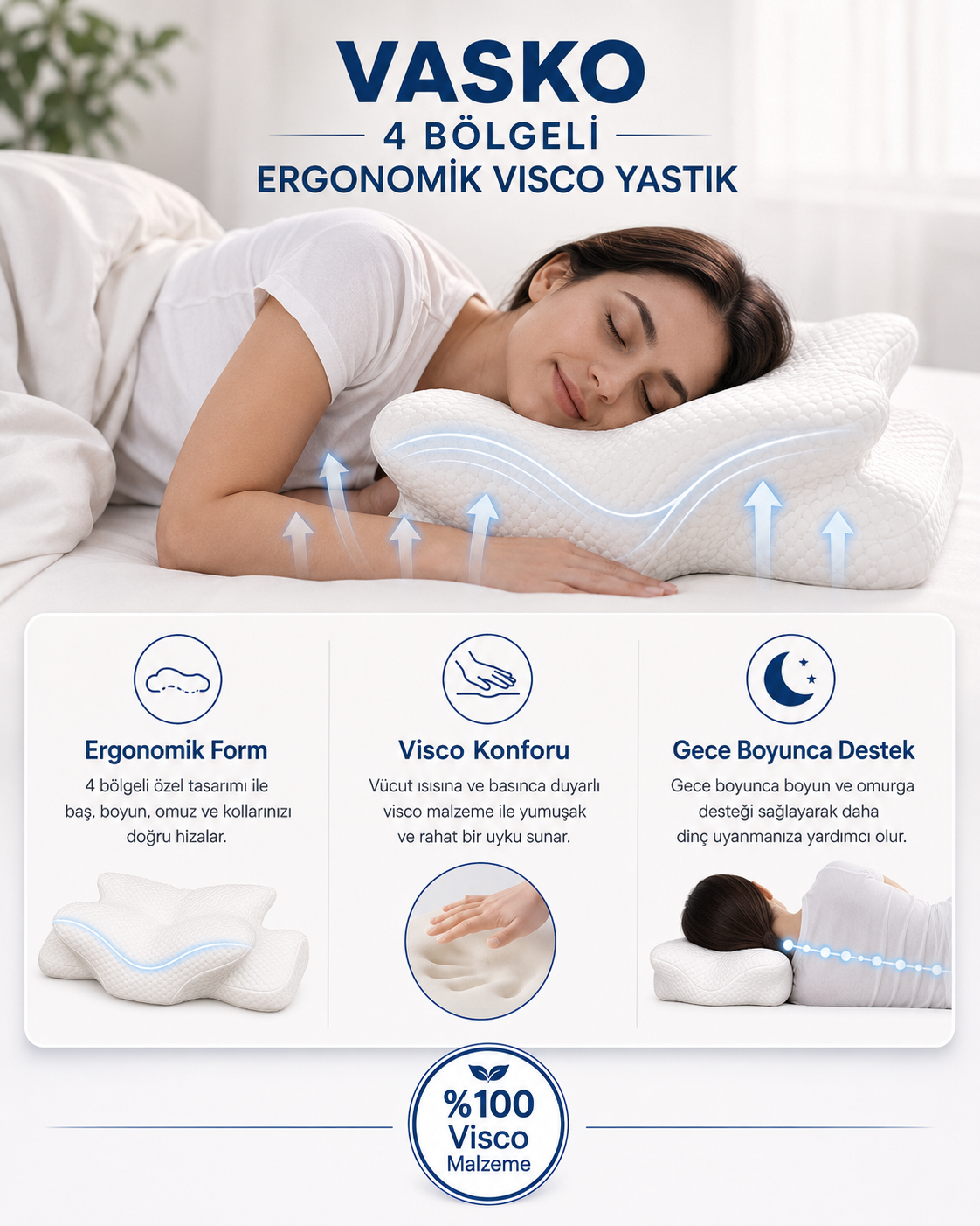 Vasko 4 Bölgeli Ergonomik Visco Yastık